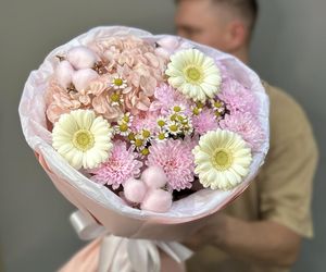 Букет «Вторая весна💕» с гортензией, герберой, ромашкой, хризантемой , хлопком